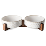 LE TAUCI Dog Bowl Set with Acacia Wood Stand