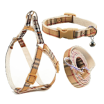 Cute Plaid Dog Collar Harness and Leash with Safety Buckle